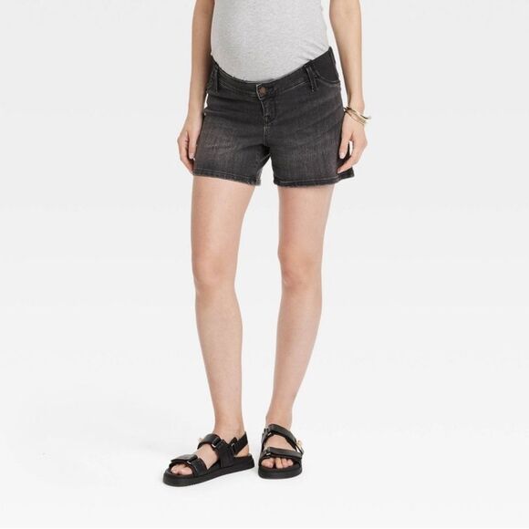 NWT Isabel by Ingrid + Isabel Maternity 14 Midi Black Jean Shorts Short Midi - Picture 1 of 11